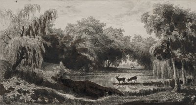 The Pool with Stags, 1845. av Charles Francois Daubigny