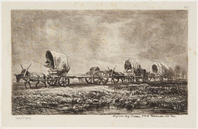 ”Vagnarna” (Delteil 76) av Charles Francois Daubigny