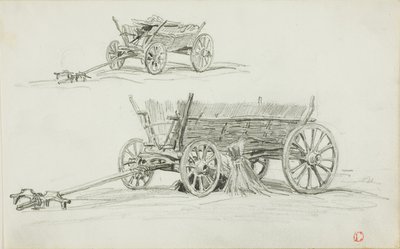 Två skisser av en oxvagn av Charles Francois Daubigny