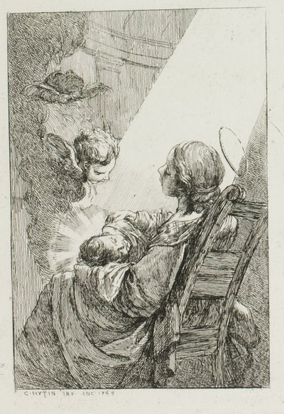 Jungfru Maria vaggar Jesusbarnet av Charles Francois Hutin