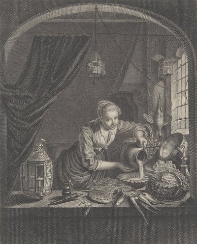 Milkmaid efter målningen av G.Dou i herr Poullains kabinett, mitten av 1600-talet. av Charles François Adrien Macret