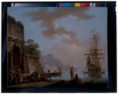 En Medelhavshamn Med Orientalerna Konverserar Under En Forntida Romersk Båge av Charles François Grenier de Lacroix