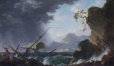 Ett vrak på en klippkust av Charles François Grenier de Lacroix