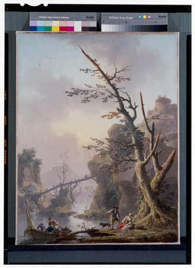 Flodlandskap med fiskare som kommer ikapp sina nät av Charles François Grenier de Lacroix