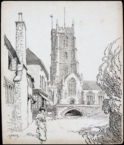 En vy från söder om Priory Church of St George, Dunster, Somerset av Charles George Harper