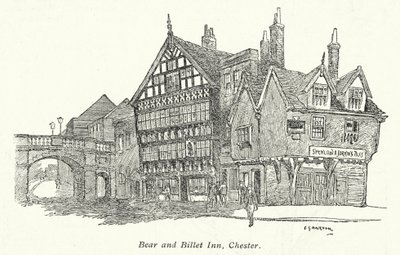 Bear and Billet Inn, Chester (litografi) av Charles George Harper