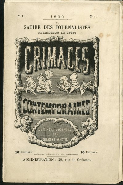 Illustration av Charles Gilbert-Martin (1839-1905) för omslaget till "" Contemporary Grimaces"" av Charles Gilbert Martin