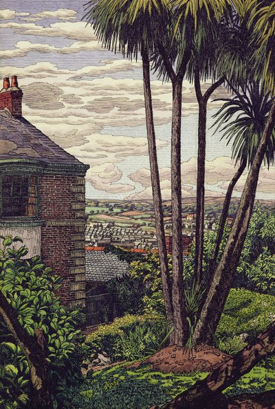 A Newlyn Garden (penna, bläck och akvarell på papper) av Charles Ginner