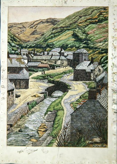 Boscastle, Cornwall, ca 1919 (akvarell, penna och bläck på papper) av Charles Ginner