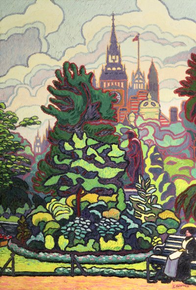 Trädgårdar längs Victoria Embankment av Charles Ginner