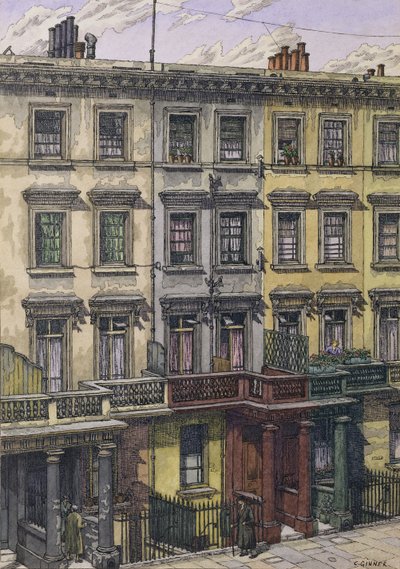 London Terrace (akvarell, penna och bläck på papper) av Charles Ginner