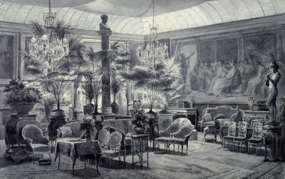 Prinsessan Mathildes vinterträdgård, teckning i grått tusch och gouache av Charles Giraud (1819-1892) av Charles Giraud