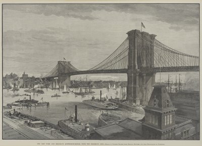 New York och Brooklyn Suspension Bridge från Brooklyn Side, sent 1800-tal av Charles Graham