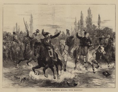 Flyktingar från Woerth rider in i Hagenau av Charles Green