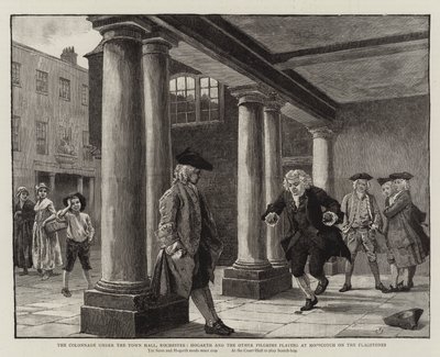 Kolonnaden under rådhuset, Rochester, Hogarth och de andra pilgrimerna som spelar på Hopscotch on the Flagstones av Charles Green