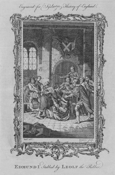 Edmund I knivhögg av Leolf the Robber, 1773. av Charles Grignion