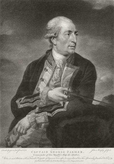 Porträtt av George Farmer (1732-79), kapten på HMS "Quebec", graverat av John Murphy, publicerat av John Boydell (1719-1804) 1780 av Charles Grignion
