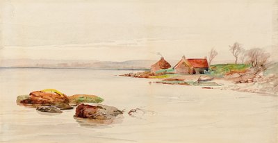 Kustscen med stugor (akvarell) av Charles Gustav Louis Phillips