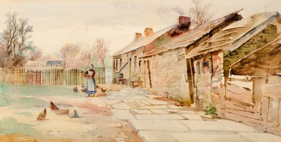 Gamla stugor (akvarell) av Charles Gustav Louis Phillips