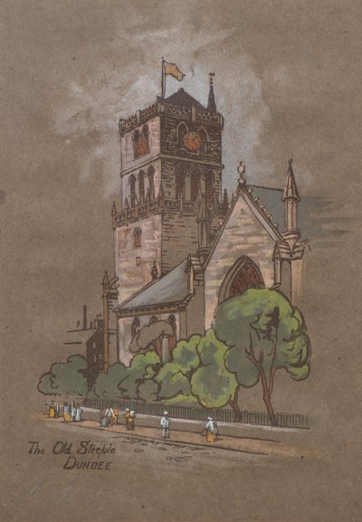 The Old Steeple, Dundee (handfärgat tryck) av Charles Gustav Louis Phillips