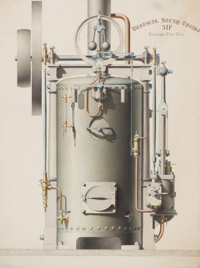Vertikal ångmaskin, 5 hk (akvarell) av Charles Gustav Louis Phillips