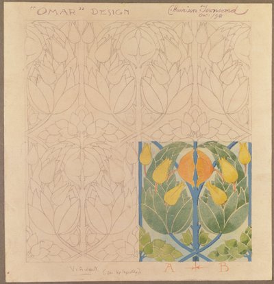 Omar, design för en dubbelduk i siden och ull, 1898 (silke och ull) av Charles Harrison Townsend