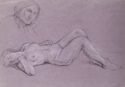 Studie av en liggande naken kvinnlig figur, med en studie av en kvinnas huvud vilande på hennes hand. av Charles Haslewood Shannon