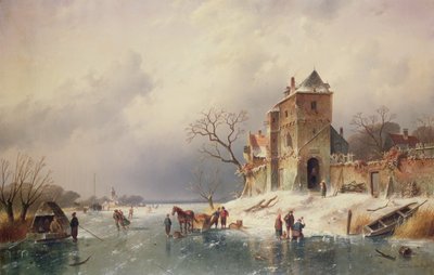 Frozen Winter Scene, 1800-talet av Charles Henri Joseph Leickert