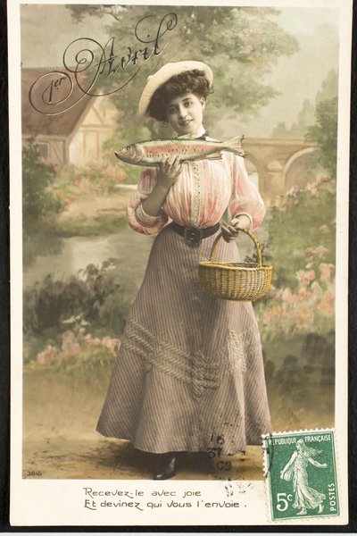 Gammalt vykort/aprilfisk/Woman of the Belle Epoque av Augustus Kollner