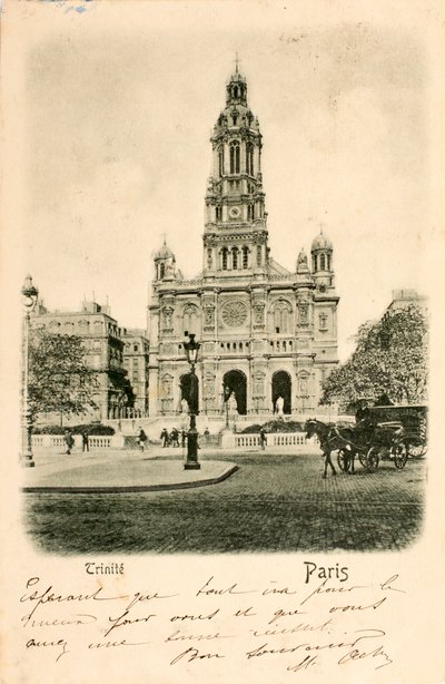 Vykort/Heliga treenighetens kyrka/Paris/Seine/Ile de France/Frankrike av Augustus Kollner