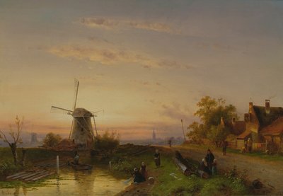 Väderkvarn vid solnedgången av Charles Henri Joseph Leickert
