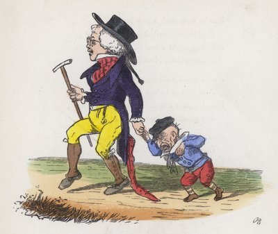 En liten pojkes dröm om att han och hans farfar skulle byta platser (färgad gravyr) av Charles Henry (after) Bennett