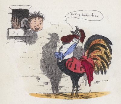 Pojke väckt av en hane som galar (färgad gravyr) av Charles Henry (after) Bennett