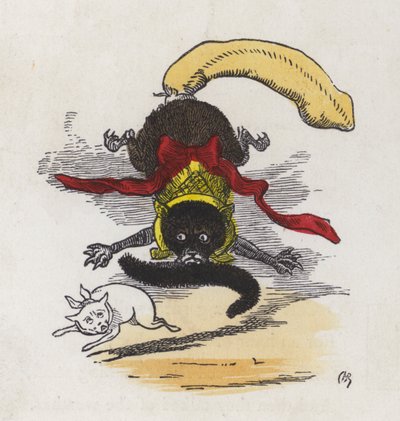 Slåss mellan två katter (färgad gravyr) av Charles Henry (after) Bennett