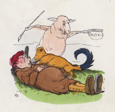 Den lata herden (färgad gravyr) av Charles Henry (after) Bennett