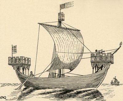 Ett skepp från Edward I:s tid baserat på Dover sigill, 1284, 1931 av Charles Henry Bourne Quennell
