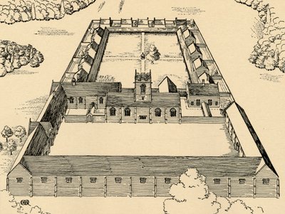Kartuserklostret i fågelperspektiv, 1931 av Charles Henry Bourne Quennell