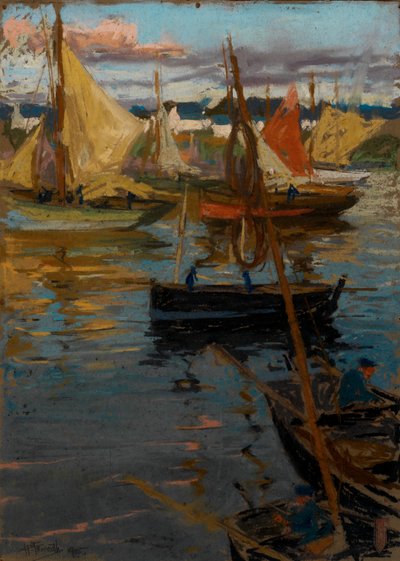 An Evening Glow with a Rose Trail in the Shadow (Boats Concarneau) av Charles Henry Fromuth