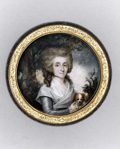 Ask med porträtt av en kvinna, ca 1785 (akvarell på elfenben, förgylld, sköldpadda och glas) av Charles Hénard