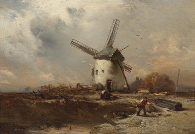 Landskap med väderkvarn och dekorativa figurer av Charles Hoguet