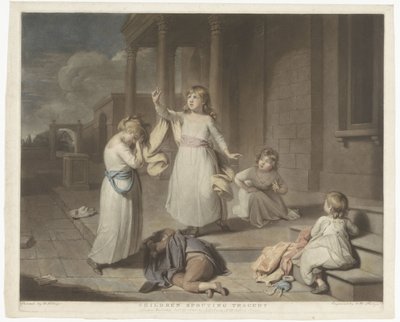 Barn spelar en tragedi Barn som sprutar tragedi (titel på objekt) av Charles Howard Hodges