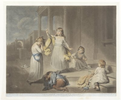 Barn spelar en tragedi Barn som sprutar tragedi (titel på objekt) av Charles Howard Hodges