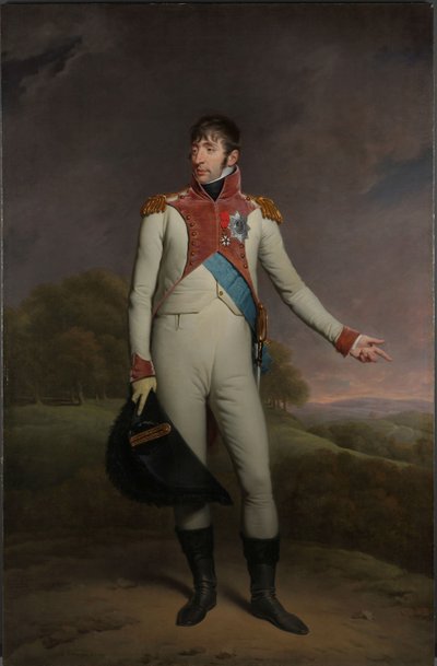 Porträtt av Louis Napoleon, kung av Holland Louis Napoleon (1778-1846), kung av Holland från 1806 till 1810, i uniform av livgardet till fots, dekorerad med Storkorset av Royal Order of the Union of Holland och Officerskorset av L. av Charles Howard Hodges