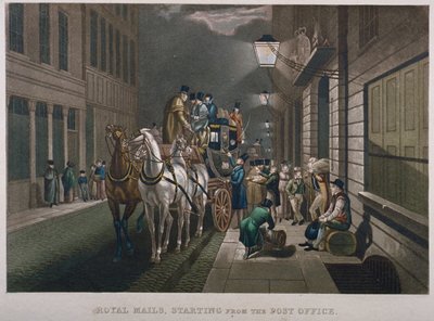 Postbuss utanför General Post Office, Lombard Street, City of London, 1827 av Charles Hunt