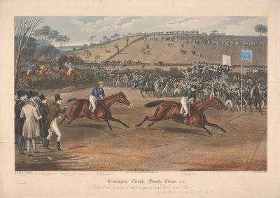 En av en uppsättning om fyra: Leamington Grand Steeple Chase ... 1837. Plåt 4. Marqs of Waterford on Monarch ... av Charles Hunt