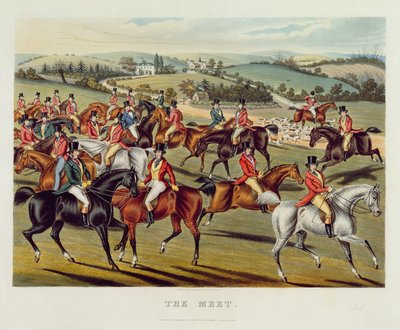 "The Meet", tavla I från "Fox Hunting", 1838 (handkolorerad akvatint) av Charles Hunt