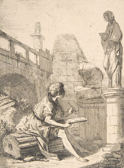 Pojke som skissar ruiner, 1700-tal. av Charles Hutin