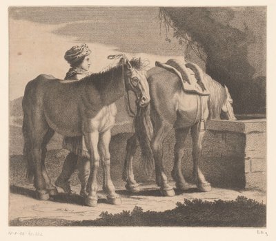 Drickande hästar Masete de Normandie (titel på objekt) Djurserie (serietitel) av Charles II Errard (attributed to)