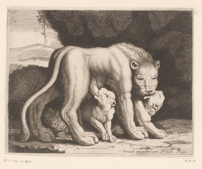 ammande lejoninna Djurserie (serietitel) av Charles II Errard (attributed to)