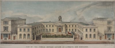 Lambeth Asylum for Girls, grundat 1758, ca 1840 (färg litho) av Charles Ingrey